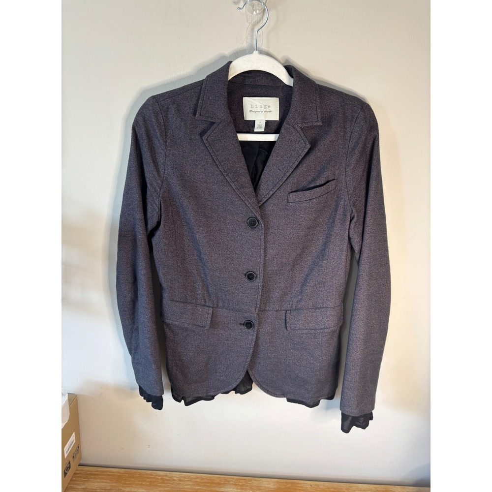 Hinge Womens Herringbone Peplum Blazer Jacket Grey Cotton Size S HL342770MI